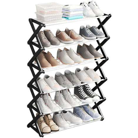 Black Foldable 6 Tier Metal Shoe Rack