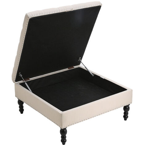 85x85CM Square Tufted Linen Storage Ottoman,Beige