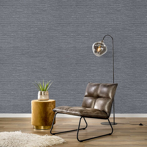 Dark Grey 3D Striped Linen Textured Non woven Wallpaper (1/5)