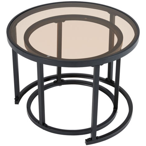 Set of 2 Black Glass Round Nesting Coffee Table