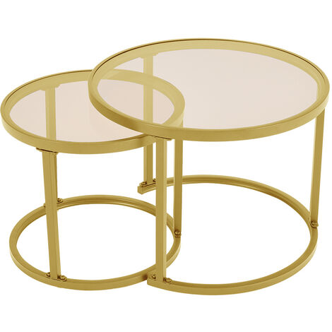 Set of 2 Gold Glass Round Nesting Coffee Table