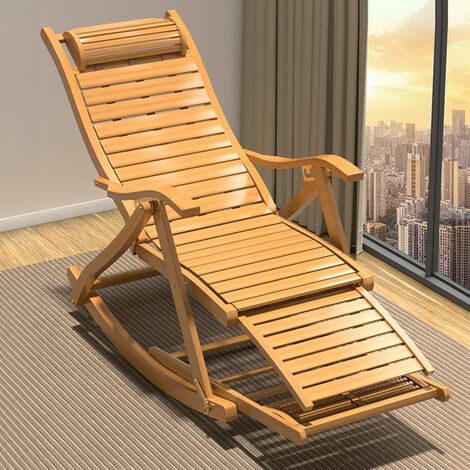 Bamboo Rocking Chair Foldable Recliner, Bamboo Chair, Natural Wood