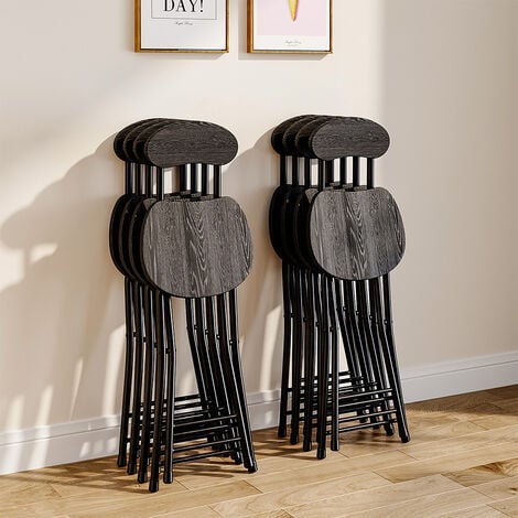 Compact Wooden Folding Chair with Metal Legs Set of 4