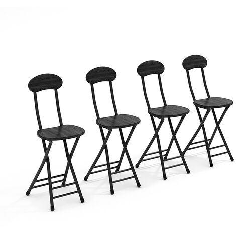 Compact Wooden Folding Chair with Metal Legs Set of 4