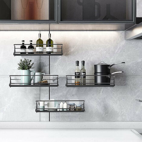 Set of 4 Wall Mount Black Metal Wire Spice Rack (1/5)