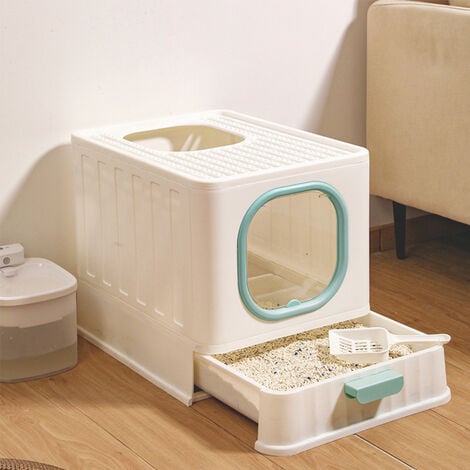 Blue Enclosed Folding Cat Litter Box Toilet with Scoop
