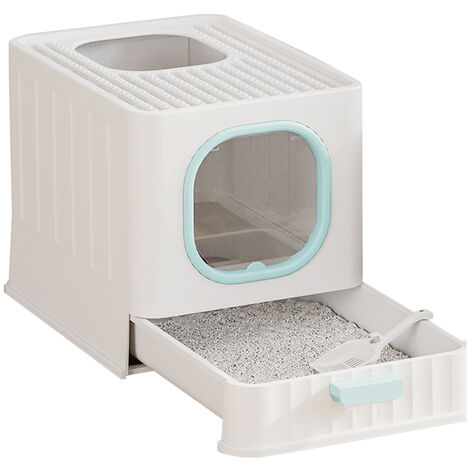 Blue Enclosed Folding Cat Litter Box Toilet with Scoop