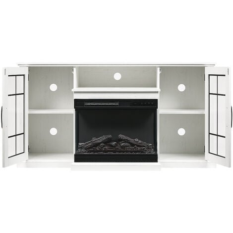 24 Inch LED Electric Fireplace 3 Flame Colours with White TV Stand
