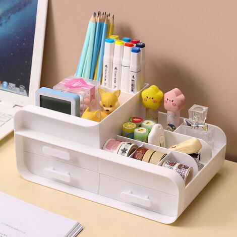 Multifunctional Plastic Desk Organizer with Drawers