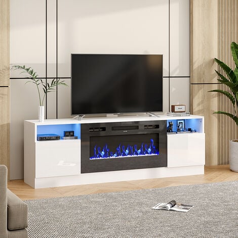Black Recessed 36 inch Electric Fireplace 3 Flame Colours with White TV Stand