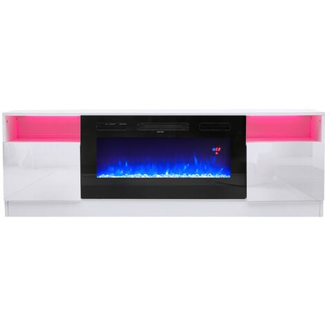 Black Recessed 36 inch Electric Fireplace 3 Flame Colours with White TV Stand