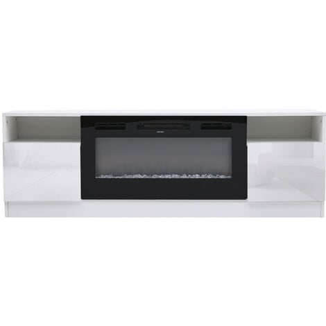 Black Recessed 36 inch Electric Fireplace 3 Flame Colours with White TV Stand