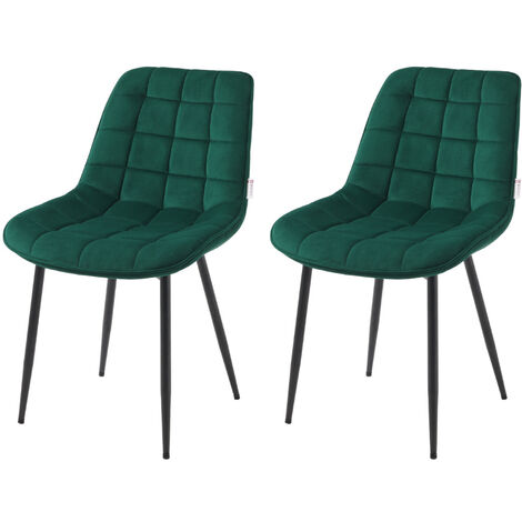 Green 2 Pcs Velvet Upholstered Dining Chairs with Metal Legs