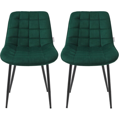 Green 2 Pcs Velvet Upholstered Dining Chairs with Metal Legs
