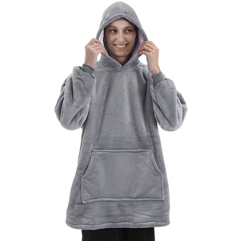 Grey Sherpa Flannel Oversized Hoodie Blanket