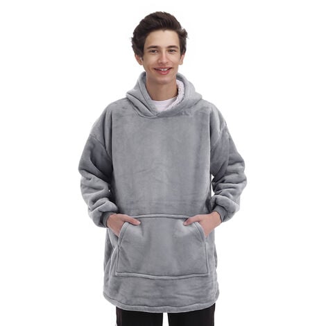 Grey Sherpa Flannel Oversized Hoodie Blanket