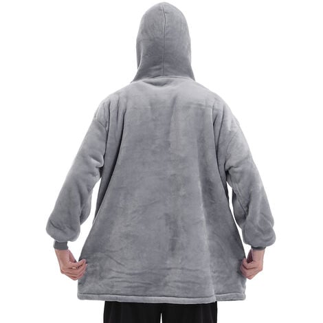 Grey Sherpa Flannel Oversized Hoodie Blanket