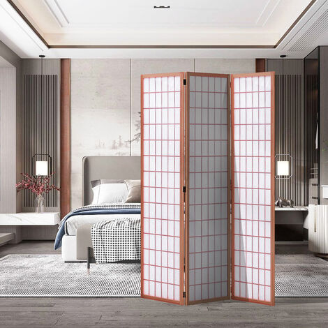 Coffee 3 Panel Solid Wood Folding Room Divider Screen