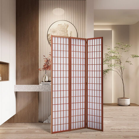 Coffee 3 Panel Solid Wood Folding Room Divider Screen