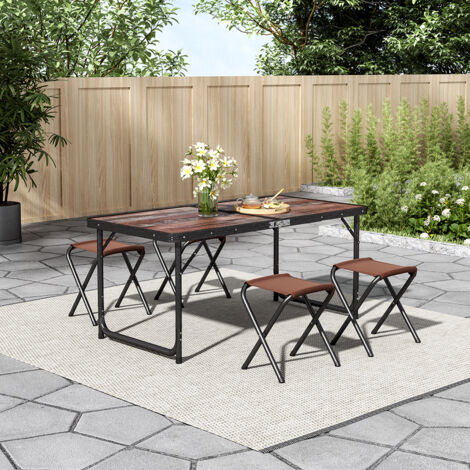 Brown Outdoor Foldable Picnic Table with Four Stools (1/5)