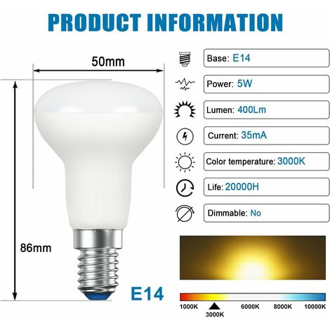 Led R50 Bulb 6W LED R50 Light Bulb E14, 3000K