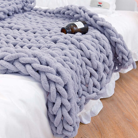 100x120CM Hand Woven Chenille Blanket for Couch and Bed,Grey (1/5)