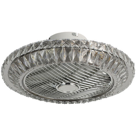 Round Crystal Flush Mount Dimmable LED Ceiling Fan Light