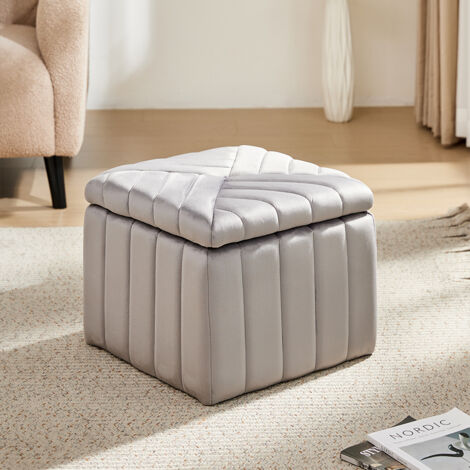 Upholstered Velvet Storage Ottoman Footstool,Grey