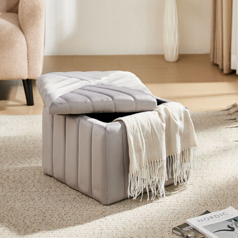 Upholstered Velvet Storage Ottoman Footstool,Grey