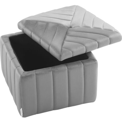 Upholstered Velvet Storage Ottoman Footstool,Grey