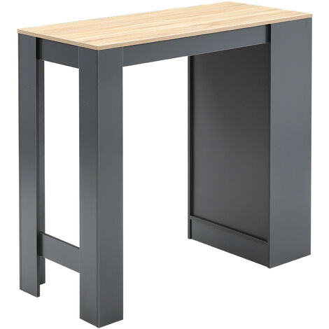 Black Wooden Bar Table with Open Shelves,Natural Table Top