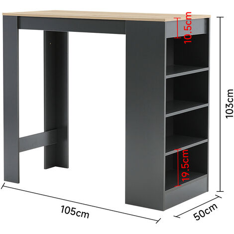 Black Wooden Bar Table with Open Shelves,Natural Table Top