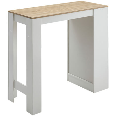 White Wooden Bar Table with Open Shelves,Natural Table Top