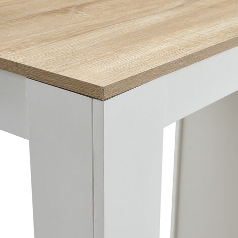 White Wooden Bar Table with Open Shelves,Natural Table Top