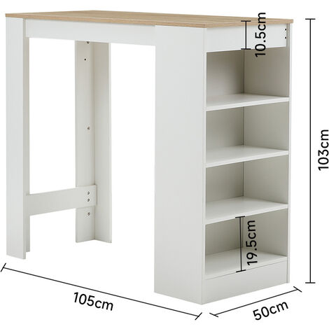 White Wooden Bar Table with Open Shelves,Natural Table Top