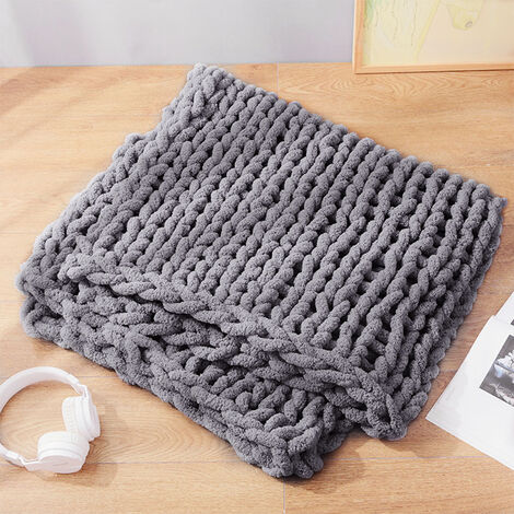 Dark Grey Hand Woven Chenille Blanket for Couch and Bed (1/5)