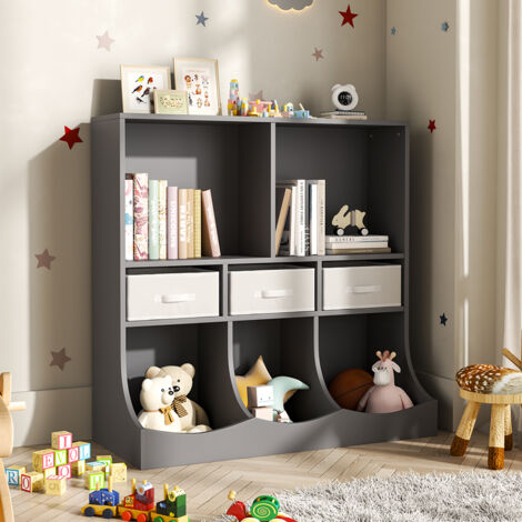 Grey 3 Tier Open Style Toy and Book Storage Cabinet