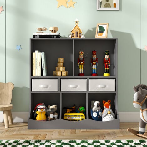 Grey 3 Tier Open Style Toy and Book Storage Cabinet