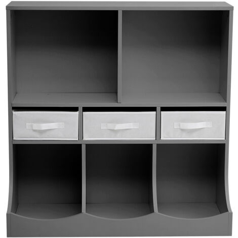 Grey 3 Tier Open Style Toy and Book Storage Cabinet
