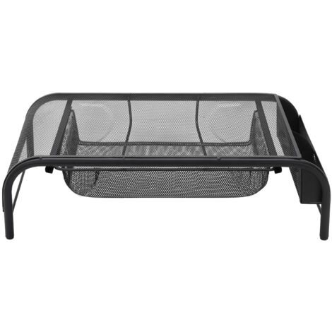 Black Metal Mesh Monitor Stand Riser with Drawer