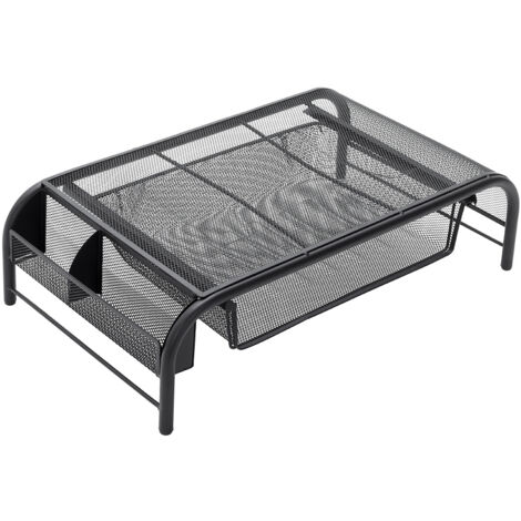 Black Metal Mesh Monitor Stand Riser with Drawer