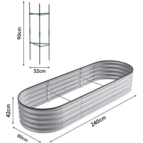 240x80x42 cm Garden Raised Bed Galvanised Steel  Galvanized Silver vidaXL