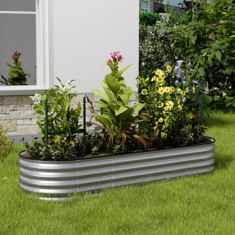 240x80x42 cm Garden Raised Bed Galvanised Steel  Galvanized Silver vidaXL