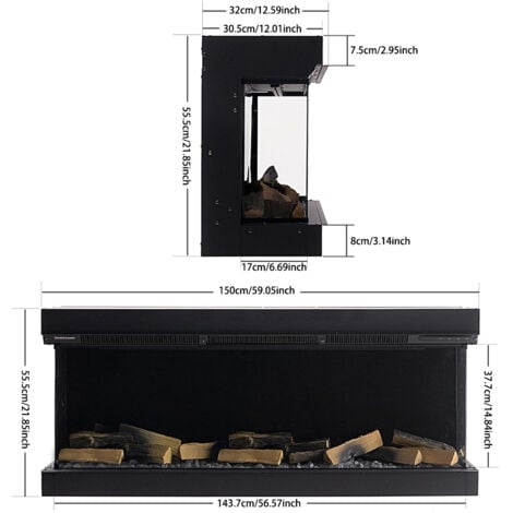 3-sided Tempered Glass Electric Fireplace