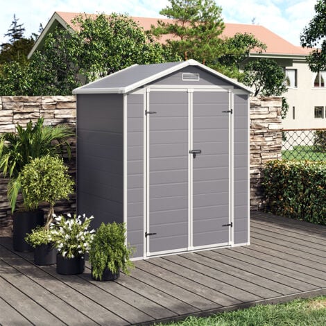 Grey Plastic Outdoor Garden Storage Shed with Deadbolt