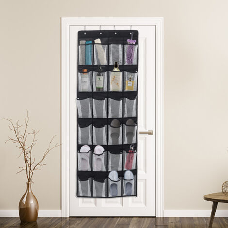 Black 24 Pocket Fabric Door Hanging Storage Bag with Hooks (1/5)