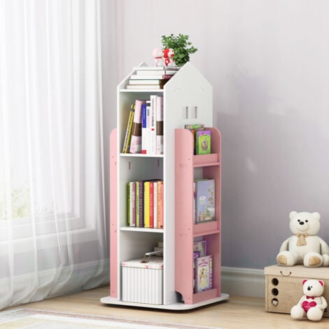 Pink Kids House Frame Rotating Bookshelf