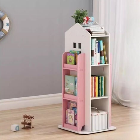 Pink Kids House Frame Rotating Bookshelf