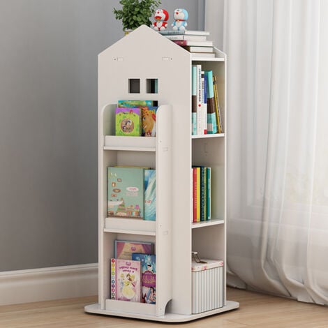 White Kids House Frame Rotating Bookshelf