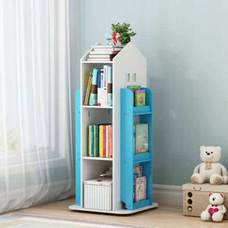 Blue Kids House Frame Rotating Bookshelf